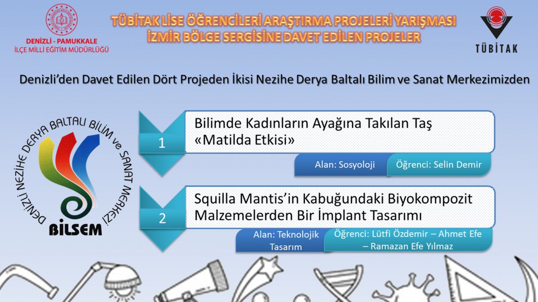 TÜBİTAK Lise Öğrencileri Araştırma Projeleri Yarışmasında  İzmir  Bölge Sergisine Denizli'den  Davet Edilen Dört Projeden İkisi Nezihe Derya Baltalı Bilim ve Sanat Merkezinden