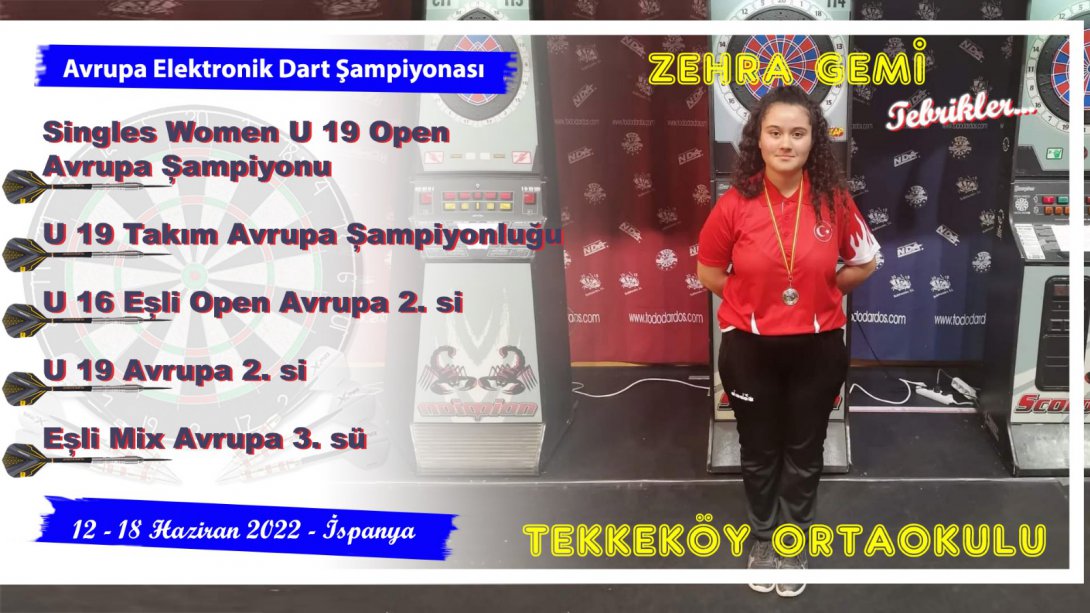 Tekkeköy Ortaokulu Öğrencimiz Zehra Gemi Avrupa Şampiyonu Oldu